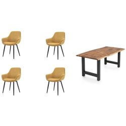 Essgruppe Eats Braun/Gold Holz - Farbe: natur - Material: Akazie/Cordstoff - Essgruppe