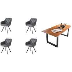 Essgruppe Eats Braun/Grau Samt/Holz - Farbe: cognac - Material: Akazie/Samt - Essgruppe