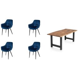 Essgruppe Eats Braun/Blau Samt/Holz - Farbe: natur - Material: Akazie/Samt - Essgruppe