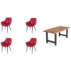 Essgruppe Eats Braun/Rot Samt/Holz - Farbe: natur - Material: Akazie/Samt - Essgruppe