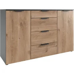Kommode Sanko Braun/Grau Holzwerkstoff 135 cm 41 cm - Farbe: Plankeneiche/graphit - Kommode