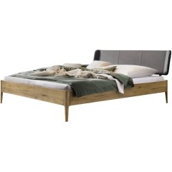 Hasena Bett Castello Braun/Grau Holz/Kunstleder 140 x 210 cm - Farbe: Natur, Dunkelgrau - Material: Wildeiche, Kunstleder - Bett
