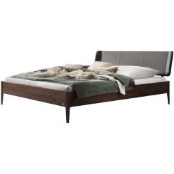 Hasena Bett Castello Braun/Grau Holz/Kunstleder 160 x 210 cm - Farbe: Natur, Dunkelgrau - Material: Nussbaum, Kunstleder - Bett