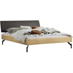 Hasena Bett Castello Grau/Braun Holz/Metall/Kunstleder 140 x 200 cm - Farbe: dunkelgrau, natur - Material: Eiche - Bett