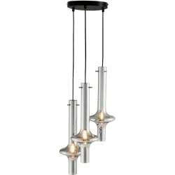 Pendellampe Aurelia Glas/Metall rauchgrau 3xE14 - Material: Metall/Glas - Pendellampe