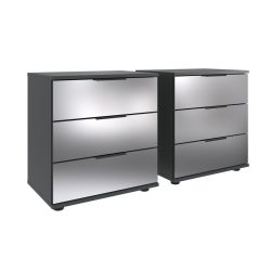 Nachttisch 2er-Set Metac Grau/Silber Holzwerkstoff/Glas 104 cm - Farbe: Graphit, Spiegel - Material: Spanplatte, Spiegelglas - Nachttisch 2er-Set