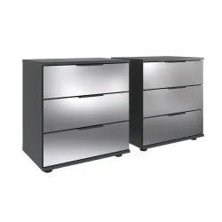 Nachttisch 2er-Set Metac Grau/Silber Holzwerkstoff/Glas 104 cm - Farbe: Graphit, Spiegel - Material: Spanplatte, Spiegelglas - Nachttisch 2er-Set