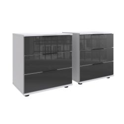 Nachttisch 2er-Set Metac Weiss/Grau Holzwerkstoff/Glas 104 cm - Farbe: Weiss, Grau - Material: Spanplatte, Glas - Nachttisch 2er-Set