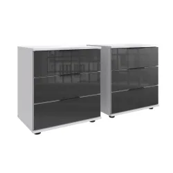 Nachttisch 2er-Set Metac Weiss/Grau Holzwerkstoff/Glas 104 cm - Farbe: Weiss, Grau - Material: Spanplatte, Glas - Nachttisch 2er-Set