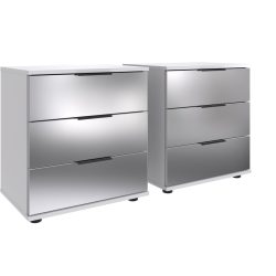 Nachttisch 2er-Set Metac Weiss/Silber Holzwerkstoff/Glas 104 cm - Farbe: Weiss, Spiegel - Material: Spanplatte, Spiegelglas - Nachttisch 2er-Set