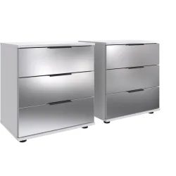 Nachttisch 2er-Set Metac Weiss/Silber Holzwerkstoff/Glas 104 cm - Farbe: Weiss, Spiegel - Material: Spanplatte, Spiegelglas - Nachttisch 2er-Set