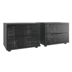 Nachttisch 2er-Set Metac Grau/Schwarz Holzwerkstoff/Glas 104 cm - Farbe: Graphit, Schwarz - Material: Spanplatte, Glas - Nachttisch 2er-Set