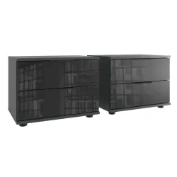 Nachttisch 2er-Set Metac Grau/Schwarz Holzwerkstoff/Glas 104 cm - Farbe: Graphit, Schwarz - Material: Spanplatte, Glas - Nachttisch 2er-Set