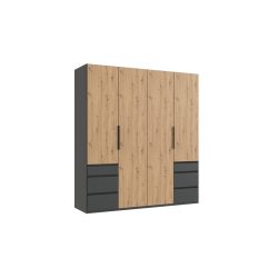 Kleiderschrank Sanko Grau Holz 200 cm 58 cm 216 cm - Farbe: graphit/Eiche Nachbildung - Material: Holzwerkstoff - Kleiderschrank