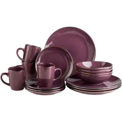 MÄSER Geschirr-Set Metallic Rim Lila Steinzeug - Geschirr-Set