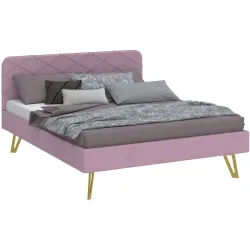 Modular Bett Sager Rosa Stoff 140 x 200 cm - Farbe: Altrosa - Material: Stahl/Stoff - Bett