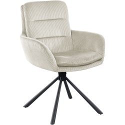 Armlehnstuhl Caracas Beige/Schwarz Stoff/Metall 60 cm Drehbar - Farbe: Beige, Schwarz - Material: Stoff Cord, Metall - Armlehnstuhl