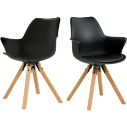 Armlehnstuhl 2er-Set Kiev Schwarz/Braun Kunststoff/Holz 58 cm - Farbe: schwarz, natur - Material: Polypropylen, Buche - Armlehnstuhl 2er-Set