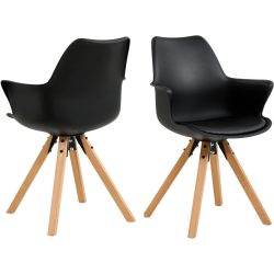Armlehnstuhl 2er-Set Kiev Schwarz/Braun Kunststoff/Holz 58 cm - Farbe: schwarz, natur - Material: Polypropylen, Buche - Armlehnstuhl 2er-Set