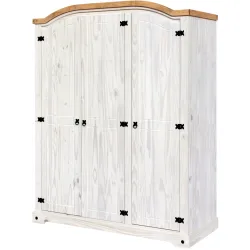 Kleiderschrank Cruz Weiss/Braun/Schwarz Holz/Metall 150 cm 56 cm 188 cm - Farbe: Weiss lasiert - Kleiderschrank