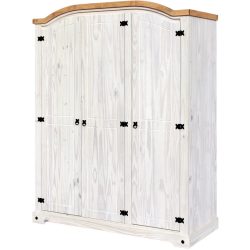 Kleiderschrank Cruz Weiss/Braun/Schwarz Holz/Metall 150 cm 56 cm 188 cm - Farbe: Weiss lasiert - Kleiderschrank