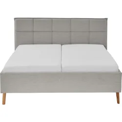 Bett Palle Grau/Braun Stoff/Holz 180 x 200 cm - Farbe: Hellgrau, Natur - Material: Stoff, Eiche - Bett