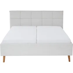 Bett Palle Beige/Braun Stoff/Holz 160 x 200 cm - Farbe: beige, natur - Material: Stoff, Eiche - Bett
