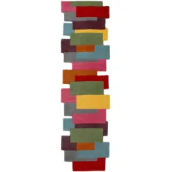 Teppich Collie Mehrfarbig Wolle 230 cm 60 cm - Farbe: Grün, Pink, Rot, Gelb, Orange, Grau - Teppich