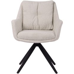 Armlehnstuhl Veliora Weiss Polyester/Metall 65.5 cm Drehbar - Farbe: Weiss/schwarz matt - Material: Bouclé, Metall matt - Armlehnstuhl