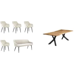 Essgruppe Kuro Braun/Beige Samt/Holz - Farbe: natur - Material: Akazie/Samt - Essgruppe