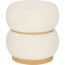 Hocker June Weiss/Braun Stoff/Holz 38 cm 41 cm - Farbe: Creme, Natur - Material: Stoff, Holz - Hocker