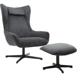 Sessel Idis Grau/Schwarz Stoff/Metall 82 cm 85 cm Drehbar - Farbe: Grau, Schwarz - Material: Cordstoff, Metall - Sessel