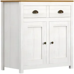 Kommode Amey Weiss/Braun Holz 86 cm 45 cm - Farbe: Weiss, Natur - Material: Kiefer massiv - Kommode