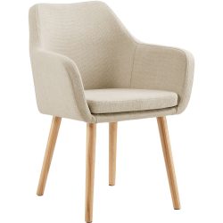 Armlehnstuhl Viz Beige/Braun Stoff/Holz 62 cm - Farbe: Beige, Braun - Material: Strukturstoff, Eiche - Armlehnstuhl