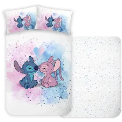 Disney - Stitch Love Bettwäsche Set, Stitch Love Renforcé Bettwäsche Set, 160 x 210 cm + 65 x 100 cm, Multicolor