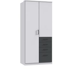 Kleiderschrank Coty Weiss Holz 90 cm 58 cm 199 cm - Farbe: Weiss/graphit - Material: Holzwerkstoff - Kleiderschrank