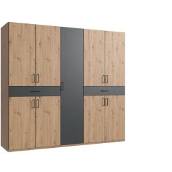 Kleiderschrank Tiby Grau/Braun Holz/Holzwerkstoff 225 cm 58 cm 208 cm - Farbe: graphit/Eiche Nachbildung - Kleiderschrank