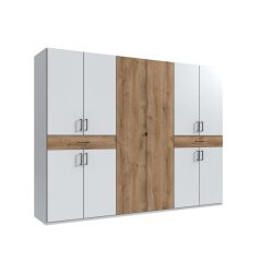 Kleiderschrank Tiby Weiss/Braun Holz/Holzwerkstoff 270 cm 58 cm 208 cm - Farbe: Plankeneiche/weiss - Kleiderschrank