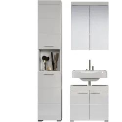 Badezimmer-Set Clairo Weiss Holz 112 cm 34 cm 190 cm - Material: Holzwerkstoff - Badezimmer-Set