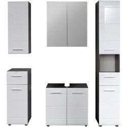 Badezimmer-Set Haim Grau/Weiss Holz 150 cm 31 cm 182 cm - Farbe: weiss/grau - Material: Holzwerkstoff - Badezimmer-Set