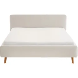 Bett Senja Beige Stoff 160 x 200 cm - Farbe: elfenbein - Bett