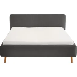 Bett Senja Grau Stoff 180 x 200 cm - Farbe: anthrazit/alu - Bett