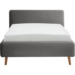Bett Senja Grau Stoff 140 x 200 cm - Farbe: anthrazit/alu - Bett