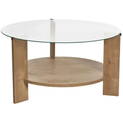 Salontisch Georis Braun/Transparent Glas/Holz 75 cm - Farbe: eiche/transparent - Material: Glas/Holzwerkstoff - Salontisch