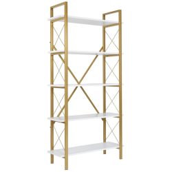 Bücherregal Ely Gold/Weiss Holz 90 cm 180 cm - Farbe: weiss/gold - Material: Holzwerkstoff - Bücherregal