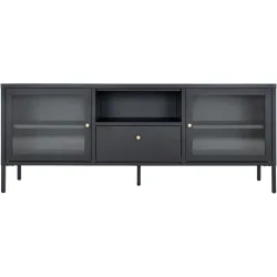 TV-Möbel Tavena Schwarz Stahl/Glas 150 cm 60 cm 35 cm - TV-Möbel