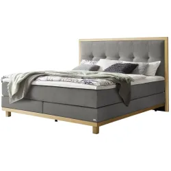Hasena Boxspringbett Cecilia Grau/Braun Stoff/Holz/Holzwerkstoff 160 x 200 cm - Farbe: grey/natur - Material: Stoff/Holz/Spanplatte - Boxspringbett