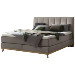 Hasena Boxspringbett Stefania Grau/Braun Stoff/Holz/Holzwerkstoff 140 x 200 cm - Farbe: grey/natur - Material: Stoff/Holz/Spanplatte - Boxspringbett
