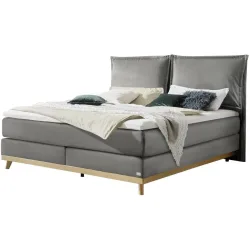 Hasena Boxspringbett Imelda Grau/Braun Stoff/Holz/Holzwerkstoff 160 x 200 cm - Farbe: stahl/natur - Material: Stoff/Holz/Spanplatte - Boxspringbett