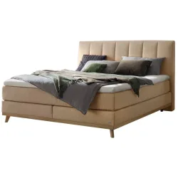 Hasena Boxspringbett Stefania Beige Stoff/Holz/Holzwerkstoff 160 x 200 cm - Farbe: sand - Material: Stoff/Holz/Spanplatte - Boxspringbett